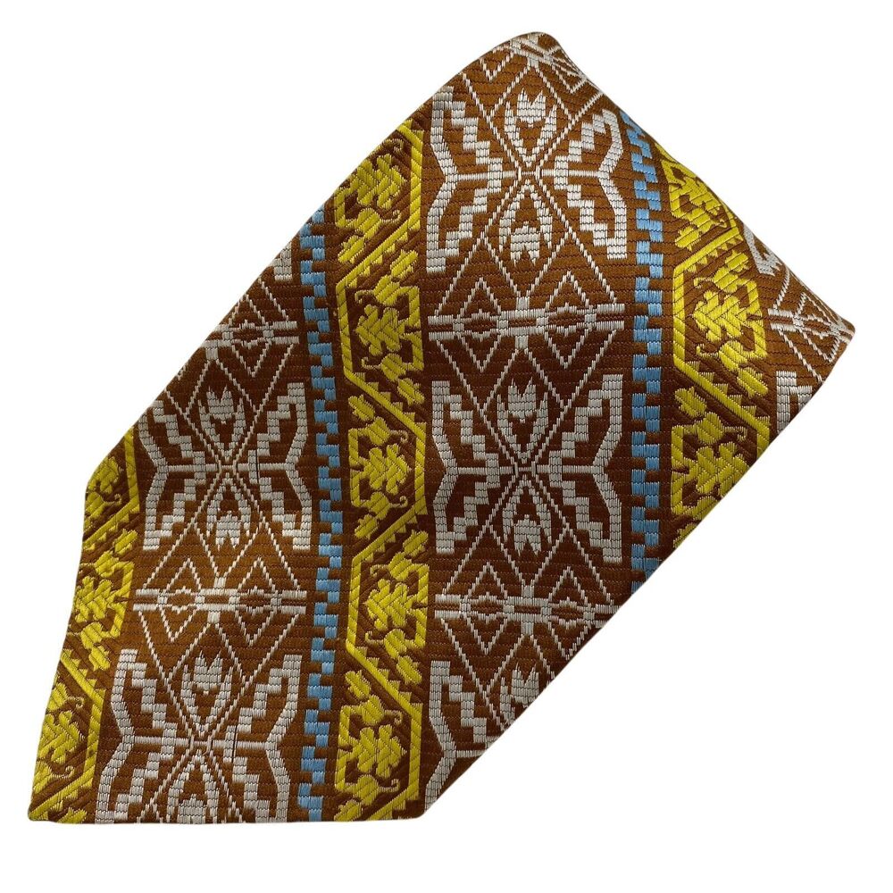 Tie Men's Necktie Wide Polyester Brown Geometric Stripe Mod Disco 70's
